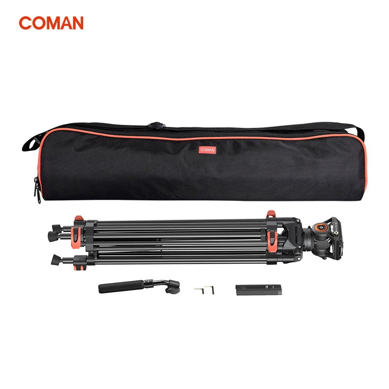 COMAN FF16LS 74" Professional Metal Heavy Duty Camera Tripod Video Tripod With Q6 New Fluid Head Adjustable Damping Fluid Head Dual Mode QR Plate Compatible with DJI RS4 Manfrotto