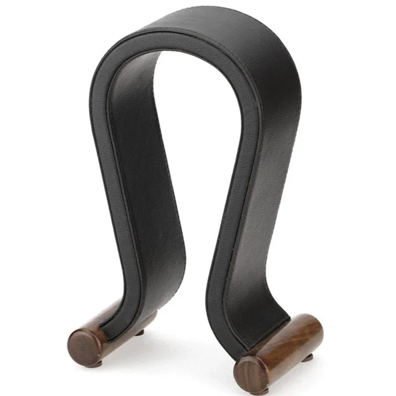 Universal Gaming Headset Stand Leather+Wood Headphone Holder Desk Display Shelf for Wired/Wireless Headphones Space Saving