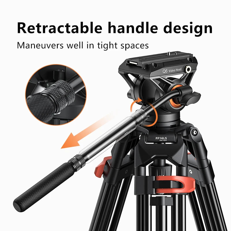 COMAN FF16LS 74" Professional Metal Heavy Duty Camera Tripod Video Tripod With Q6 New Fluid Head Adjustable Damping Fluid Head Dual Mode QR Plate Compatible with DJI RS4 Manfrotto