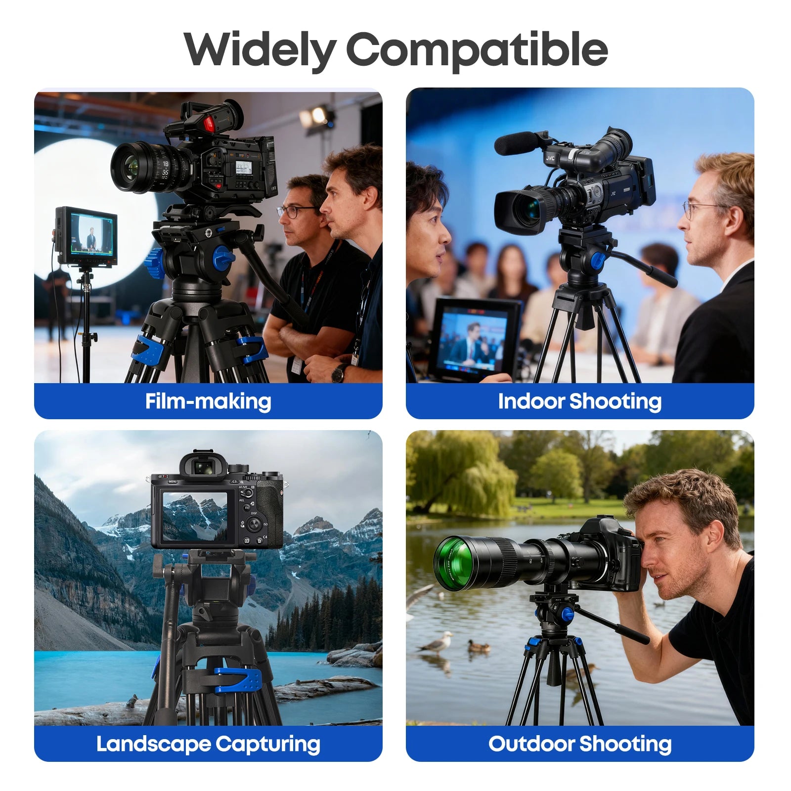 Besnfoto 74" Heavy Duty Aluminum Photography Video Tripod with Fluid Head & Quick Release for DSLR Cameras Camcorders
