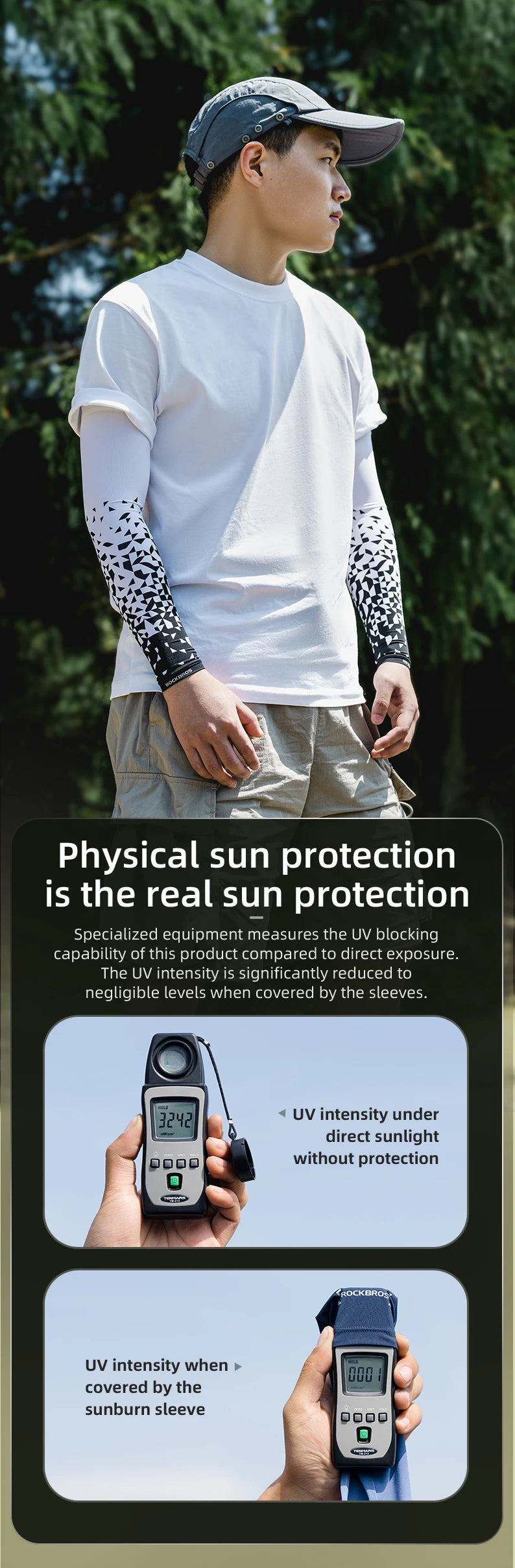 ROCKBROS Arm Sleeves Ice Fabric Breathable Quick Dry Running Sun UV Protection Outdoor Running Fishing Men Women Summer Sleeves