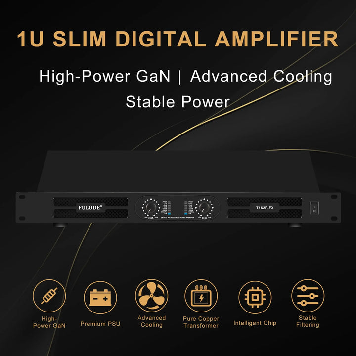 FULUODE T162P-FX Professional dual-channel power amplifier 1U 2 x 1500W 4-ohm audio amplifier with XLR stereo bridged, parallel