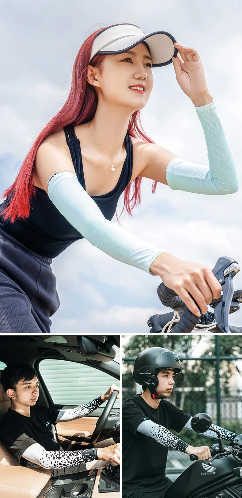 ROCKBROS Arm Sleeves Ice Fabric Breathable Quick Dry Running Sun UV Protection Outdoor Running Fishing Men Women Summer Sleeves