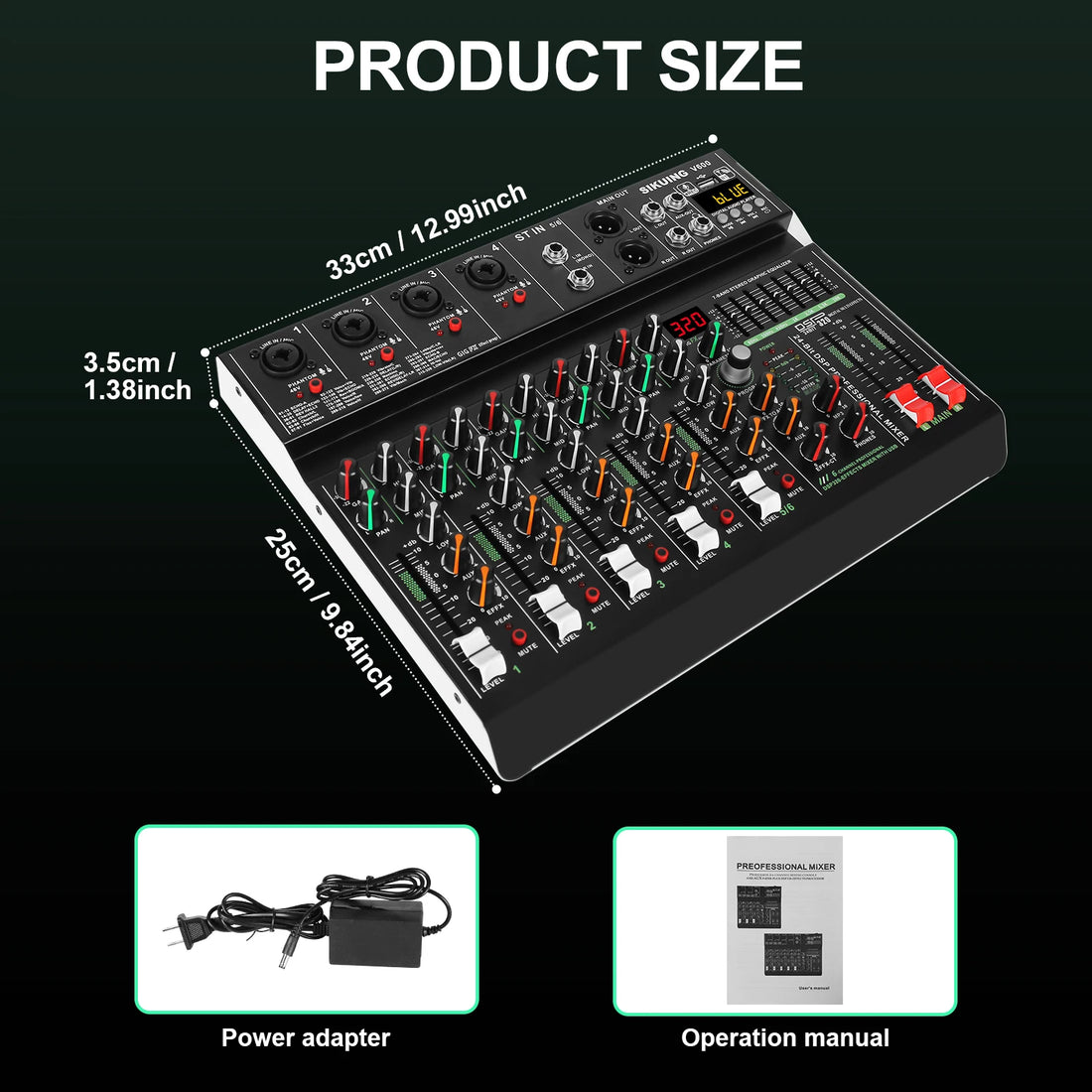 FULUODE V-600 6 channel professional portable mixer 320 DSP effects  48V phantom power Bluetooth sound card  7-band equalize