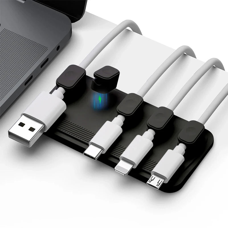 Silicone Magnetic Mouse Wire Organizer Desktop Cable Clips Protector Cord Plug Self-Adhesive DIY Fixed USB Charging Line Holder