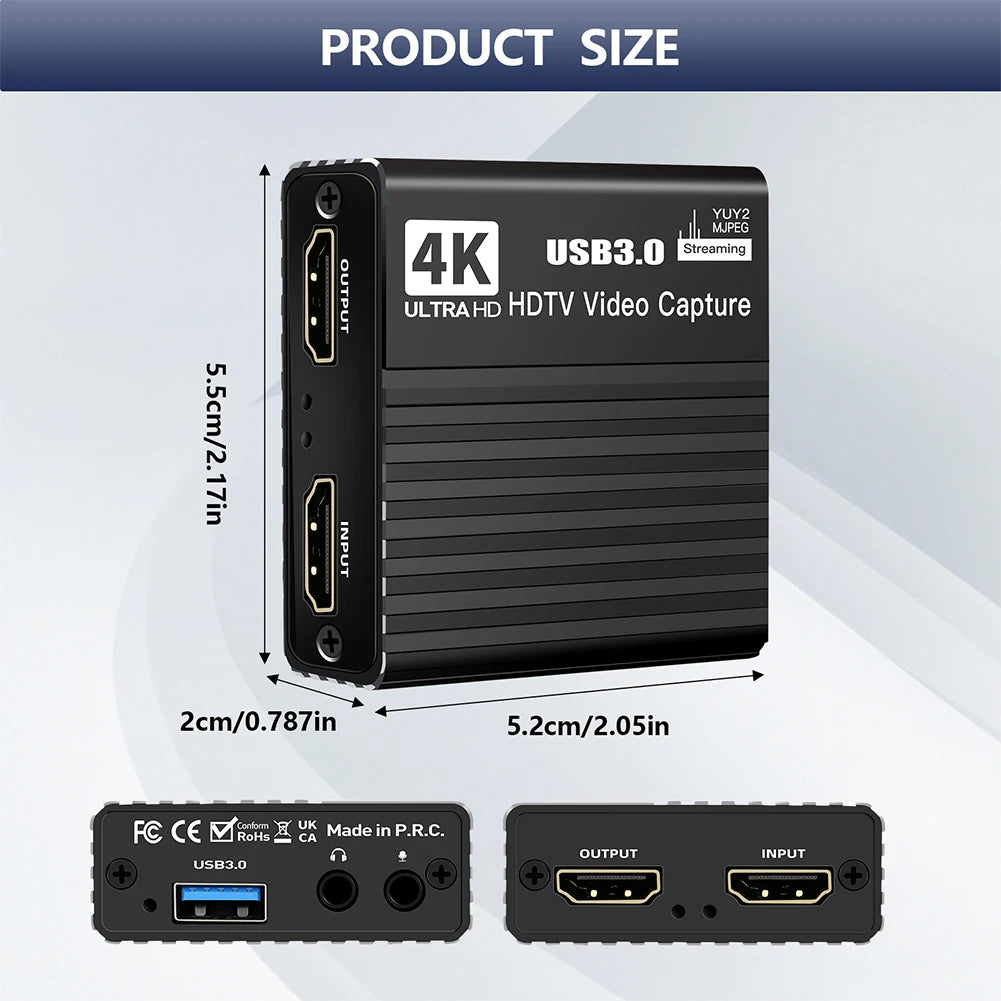 USB 3.0 Video Capture Card 1080P 60FPS Video/Audio Capture Device Live Recorder Grabber Capturer for Streaming Game Recording