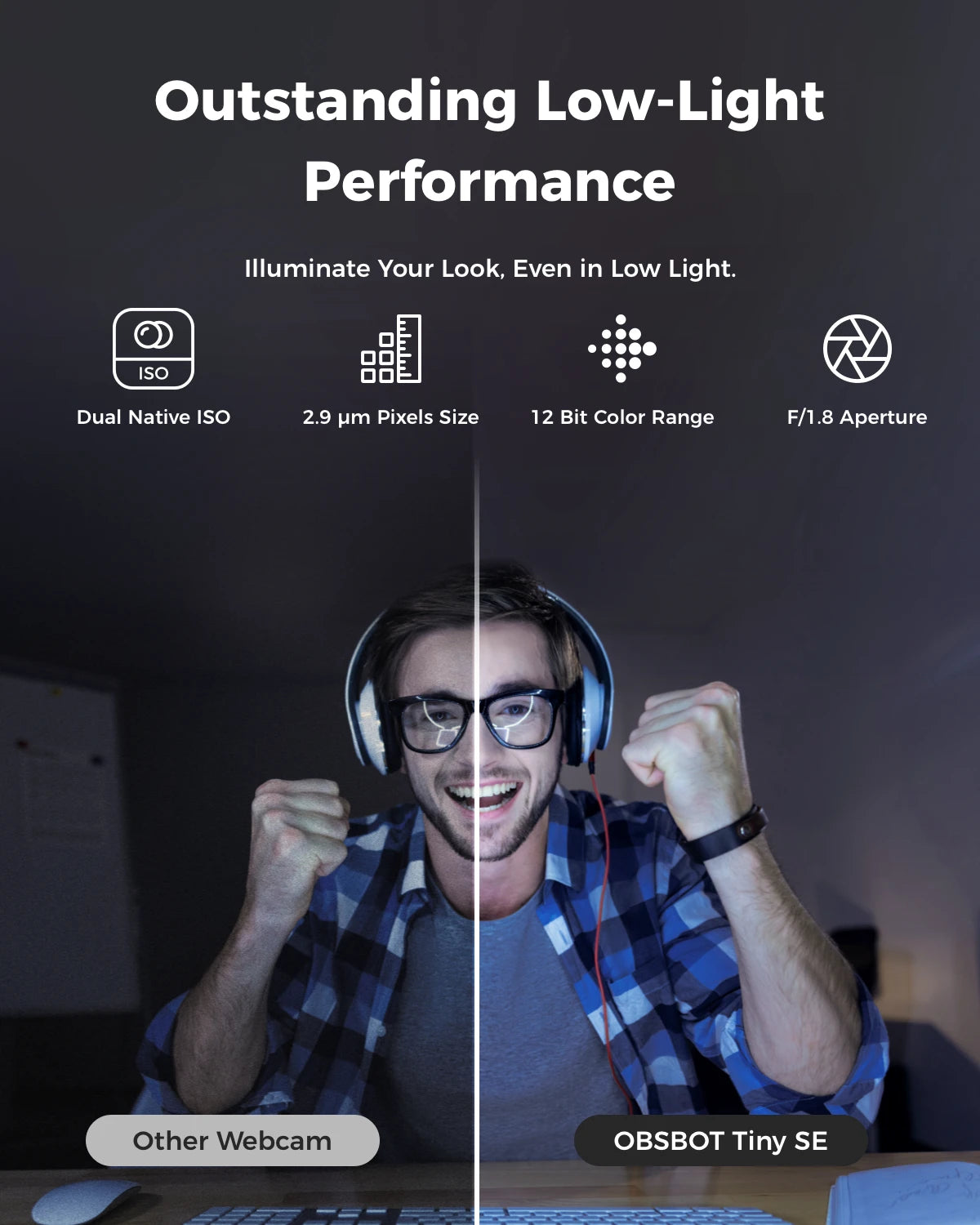 OBSBOT Tiny SE 1080P 100FPS Webcam for PC, AI Tracking PTZ Streaming Camera with 1/2.8" Sensor, Gesture Control, Dual ISO, HDR