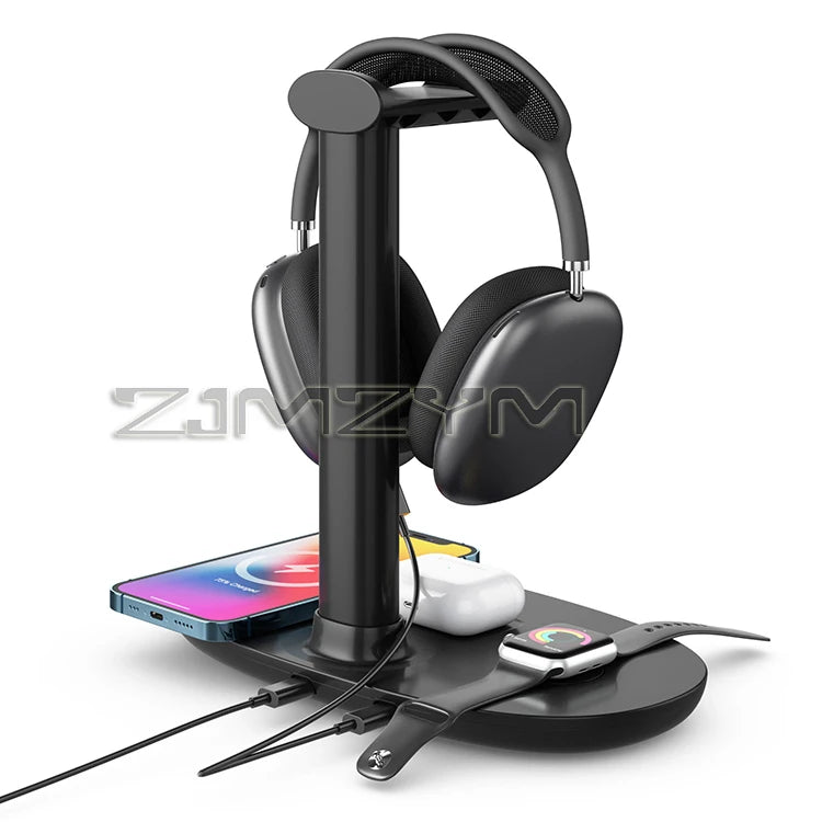 4In1 Headphones Stand For Airpods Max Detachable Headset Holder Hanger Wireless Charger For Phone Watch Bluetooth Headset