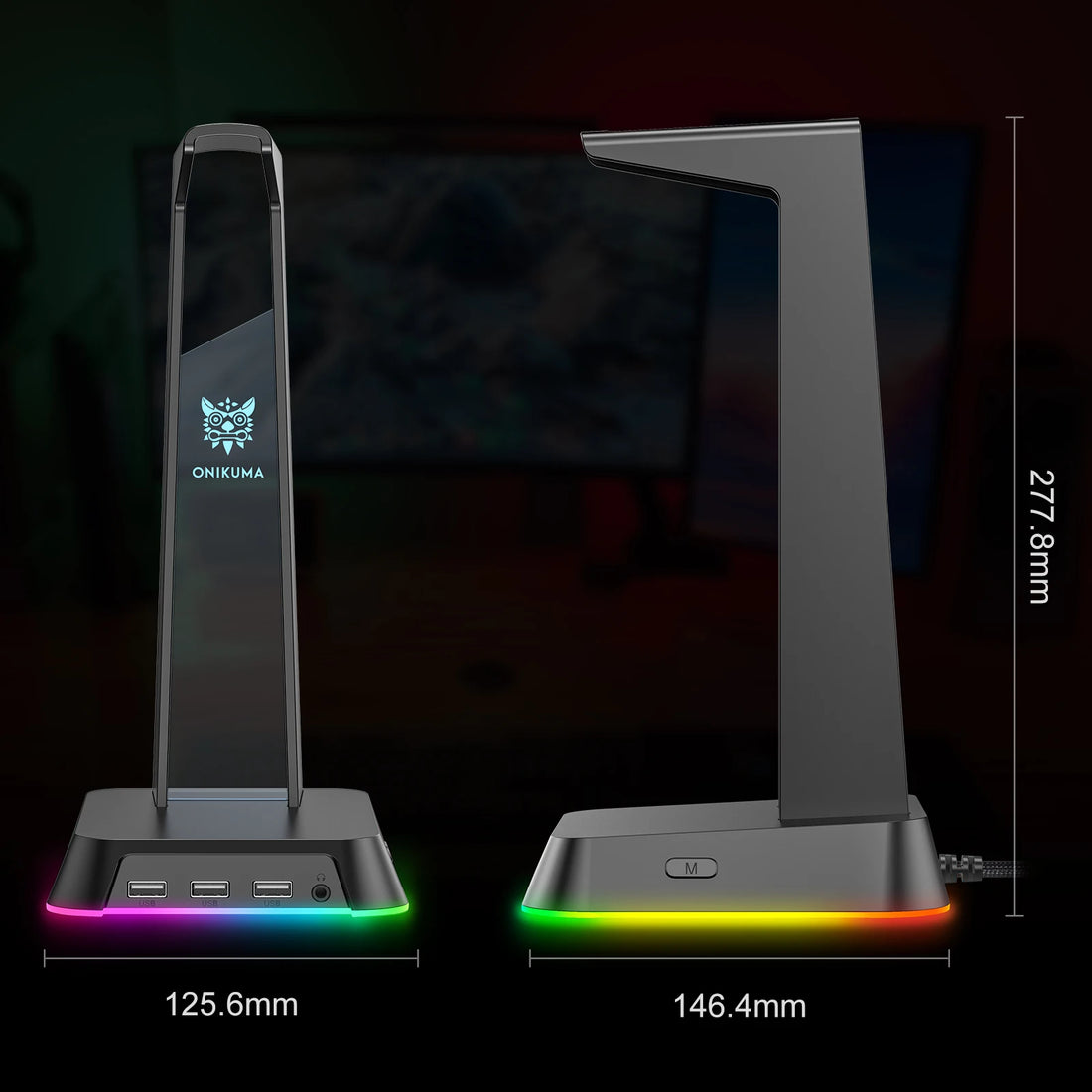 ONIKUMA Headphone Stand With RGB Light Headset Holder With 3*USB Ports & 3.5mm Headphone Jack For PC Gamers