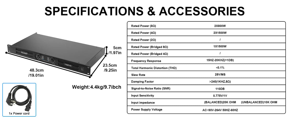 FULUODE T162P-FX Professional dual-channel power amplifier 1U 2 x 1500W 4-ohm audio amplifier with XLR stereo bridged, parallel