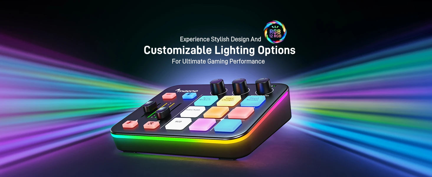 MAONO G1 NEO Gaming Audio Mixer Custom Sound Effects RGB Streaming with XLR Microphone Audio Interface for Game Voice Podcast