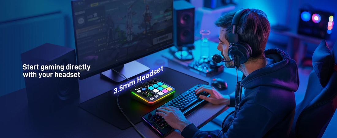 MAONO G1 NEO Gaming Audio Mixer Custom Sound Effects RGB Streaming with XLR Microphone Audio Interface for Game Voice Podcast