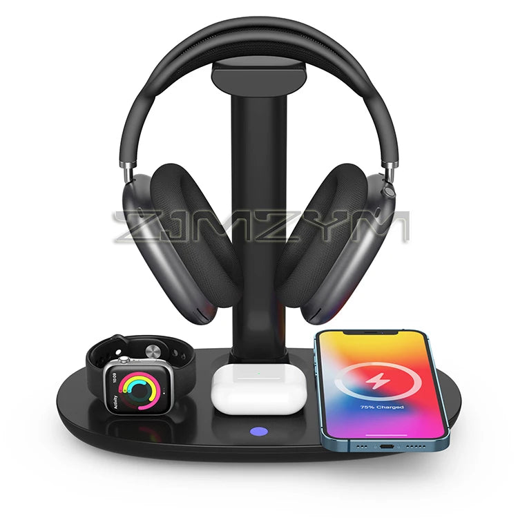 4In1 Headphones Stand For Airpods Max Detachable Headset Holder Hanger Wireless Charger For Phone Watch Bluetooth Headset