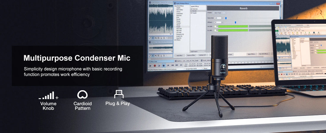 FIFINE USB Condenser Microphone with Gain Knob,Metal Recording Mic for Home Studio,Podcasting,Voice-over,Laptop,Windows -K669