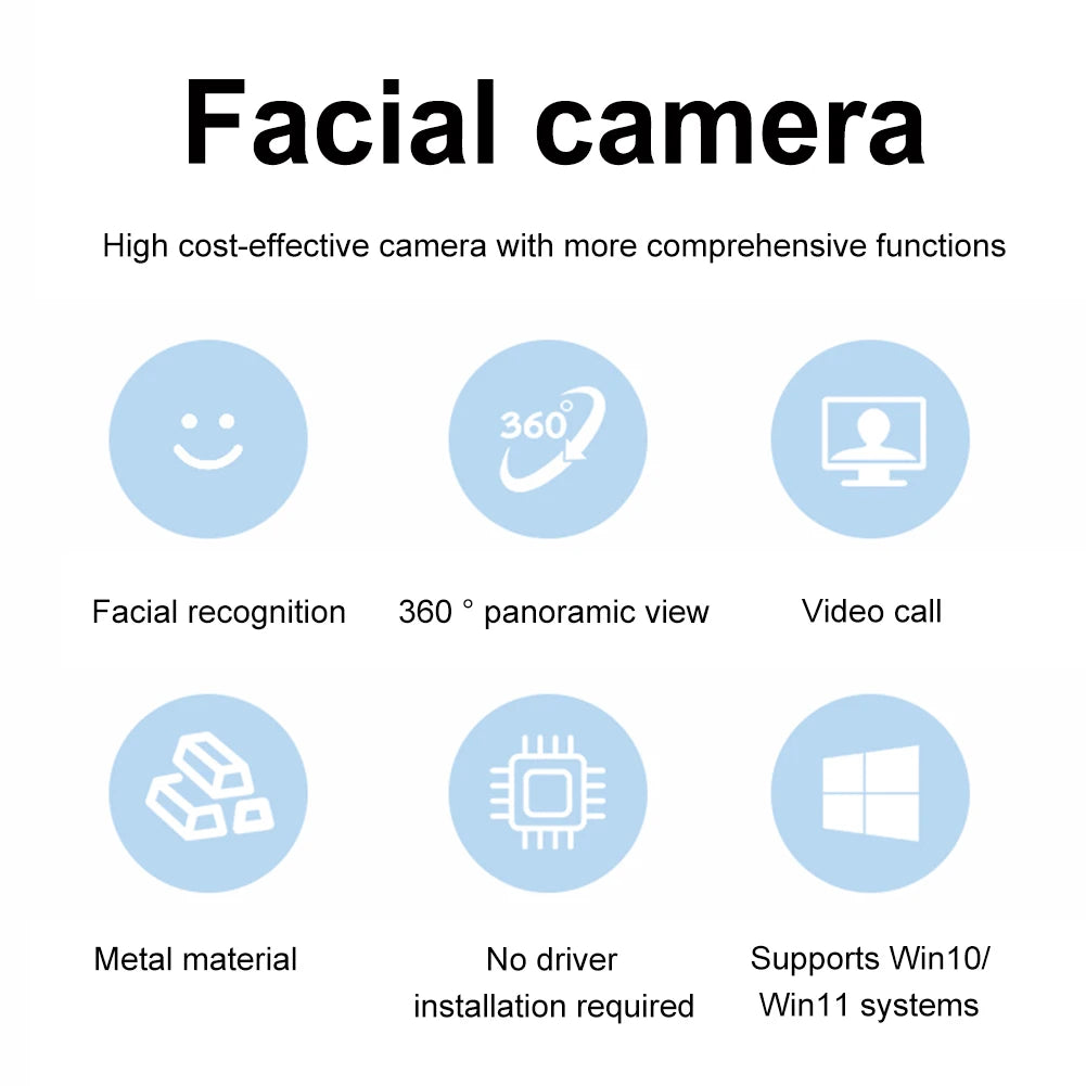 Facial Recognition Webcam with Single Microphone for Windows 10/11 USB Computer Webcam HD 1080P 2MP for Laptop Desktop Computer