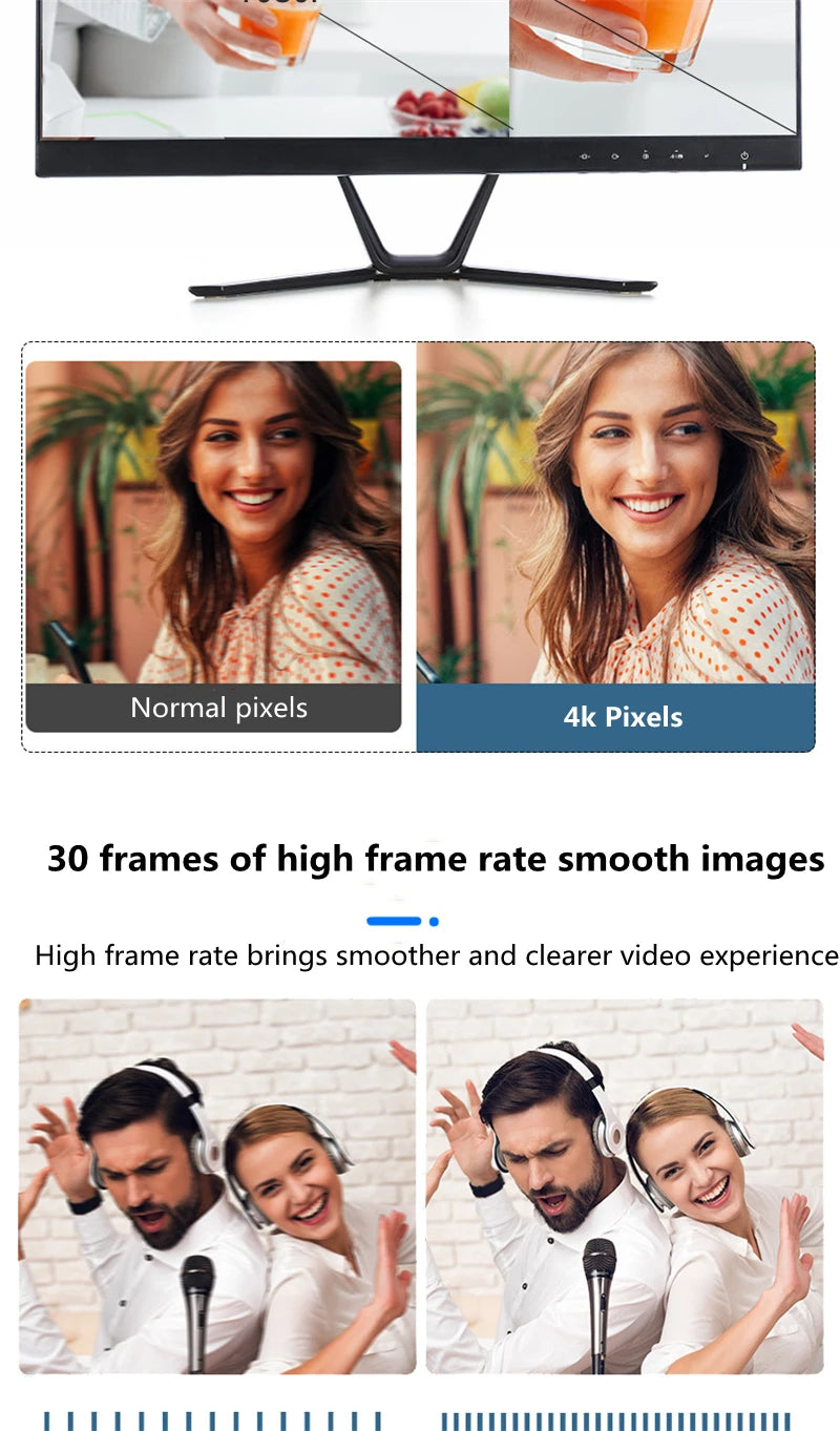 4K 8MP Ultra HD Webcam Sensor Computer Laptop 1080P Web Cameras Built-in Mic & Speaker for Online Classe Meeting Live Stream