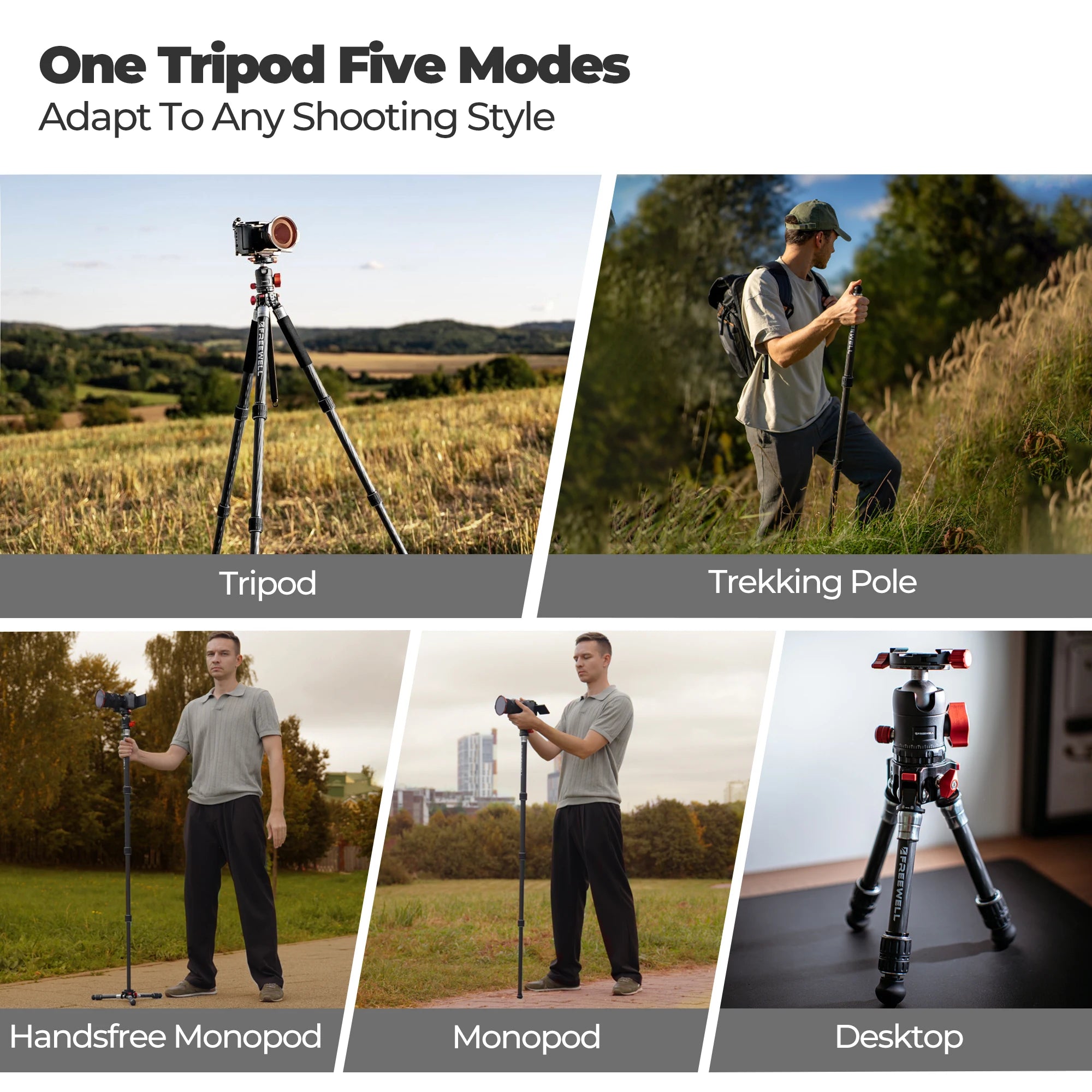 Freewell Portable Multi-Functional Tripod Offers 5-in-1 Modes DSLR Camera Travel Tripod Flexible Vlog Tripod Supports Up To 20kg