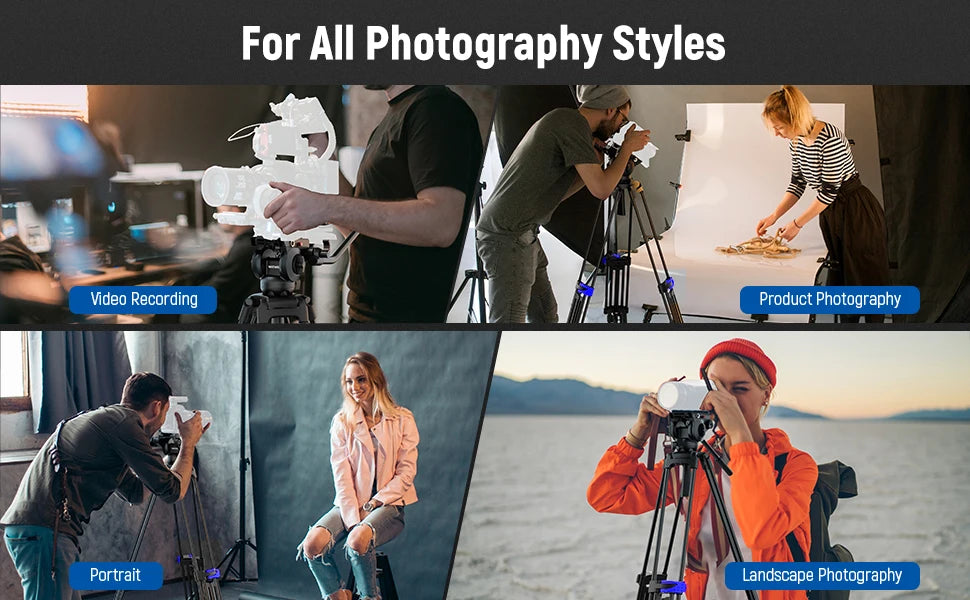 Besnfoto 74" Heavy Duty Aluminum Photography Video Tripod with Fluid Head & Quick Release for DSLR Cameras Camcorders