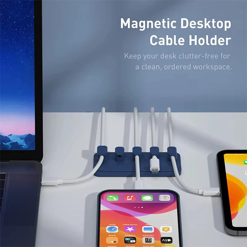 Silicone Magnetic Mouse Wire Organizer Desktop Cable Clips Protector Cord Plug Self-Adhesive DIY Fixed USB Charging Line Holder