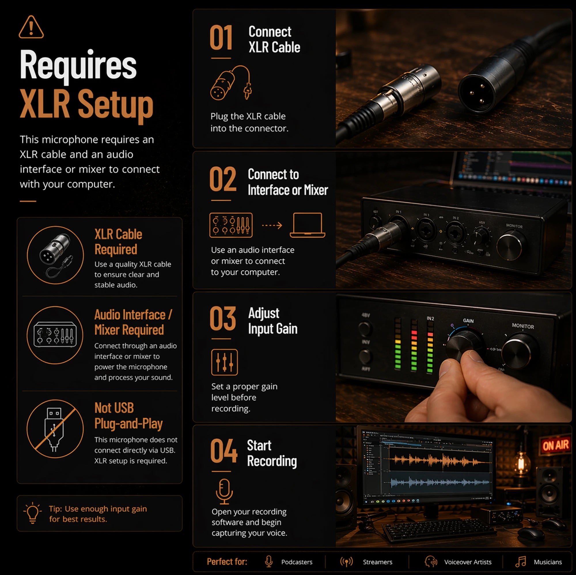 SM7X Professional XLR Dynamic Microphone for Podcast Streaming Vocal Recording Voiceover and Home Studio