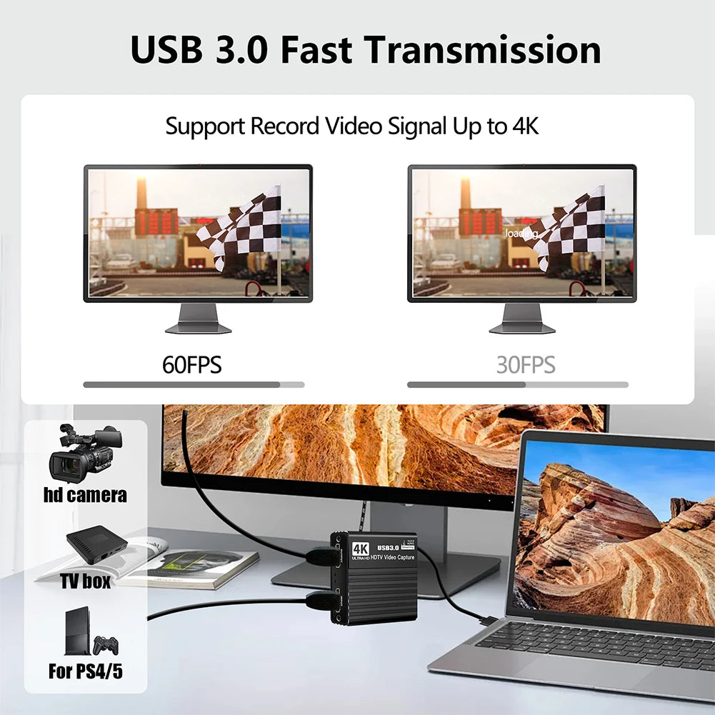 USB 3.0 Video Capture Card 1080P 60FPS Video/Audio Capture Device Live Recorder Grabber Capturer for Streaming Game Recording