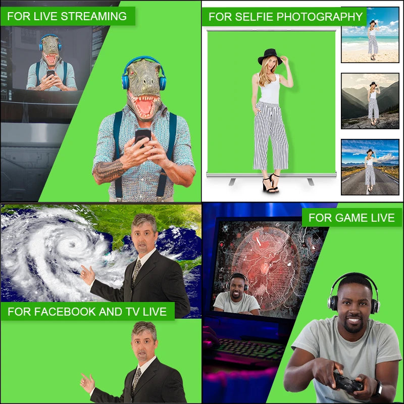 Green Backdrop With Stand Cloth Kit ,Chroma Key Green Screen Wrinkle-Resistant Fabric Background For Studio Editting Streaming