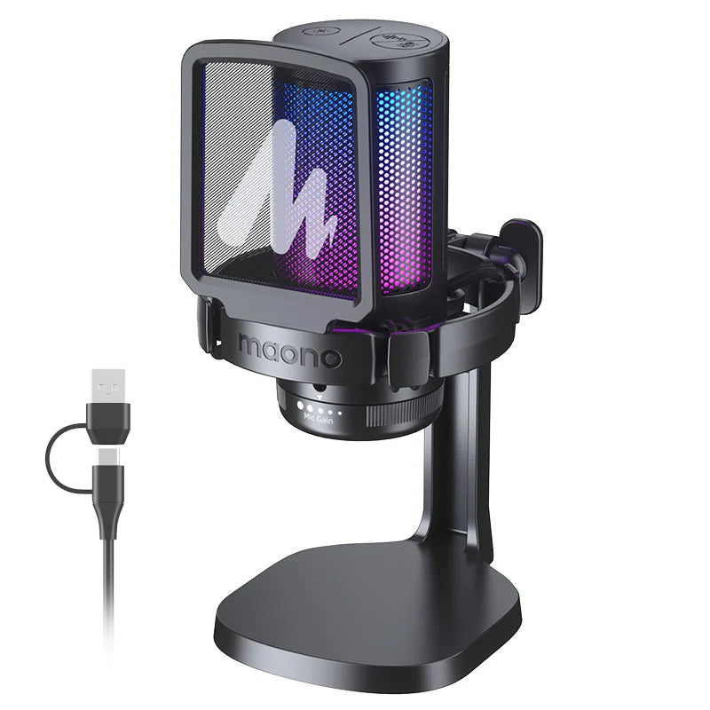 MAONO DGM20 Gaming Microphone,USB Microphone Condenser Mic RGB Gaming Mic with Noise reduction software,Mic Gain,One Key Mute