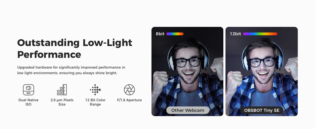 OBSBOT Tiny SE 1080P 100FPS Webcam for PC, AI Tracking PTZ Streaming Camera with 1/2.8" Sensor, Gesture Control, Dual ISO, HDR