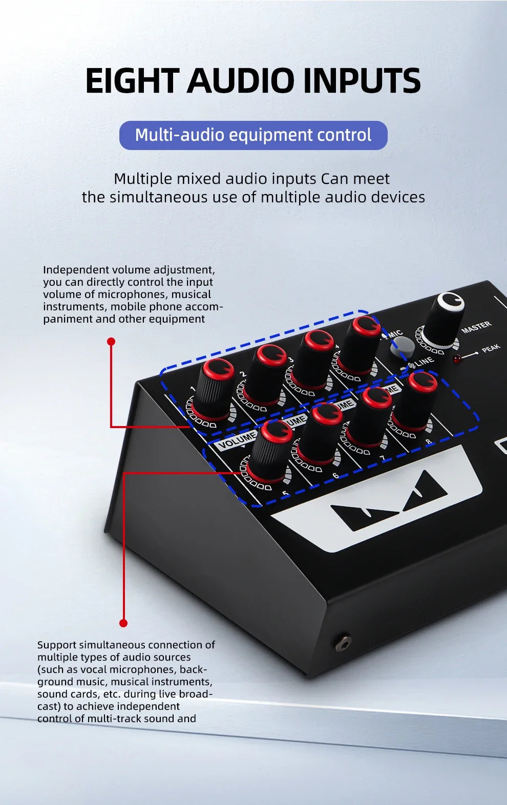 Sound Mixer Line Mixer G-MARK DG8mini Ultra Low Noise 8 Channels Mini Power Supply DC5V Easy Operation Audios Mixer