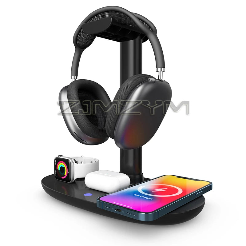 4In1 Headphones Stand For Airpods Max Detachable Headset Holder Hanger Wireless Charger For Phone Watch Bluetooth Headset