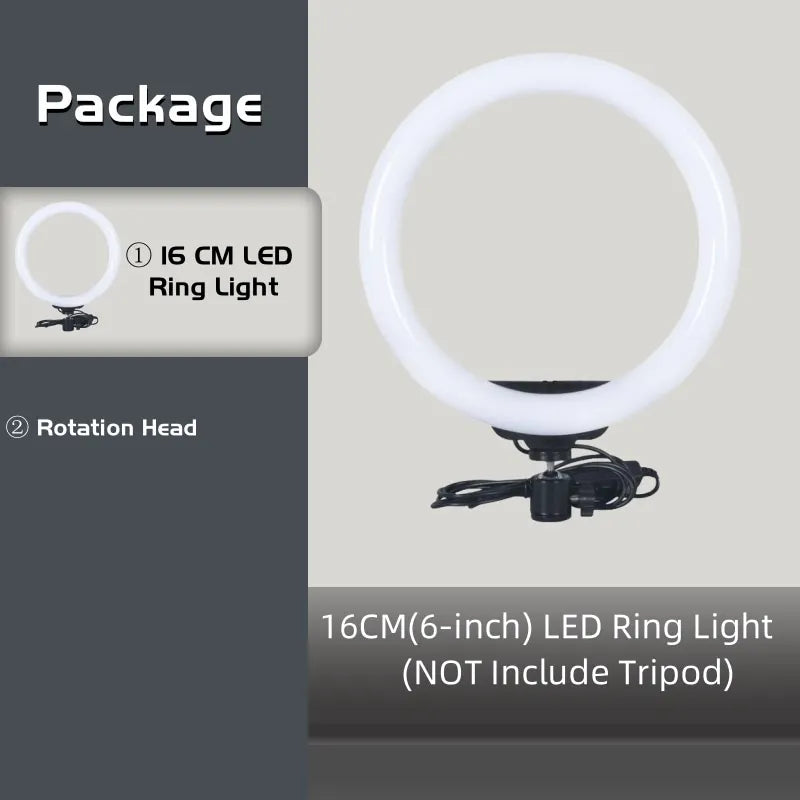 6 Inch Mini Selfie Ring Light Desktop LED Lamp USB Plug Dimmable Photography Video Light For YouTuber Vlog