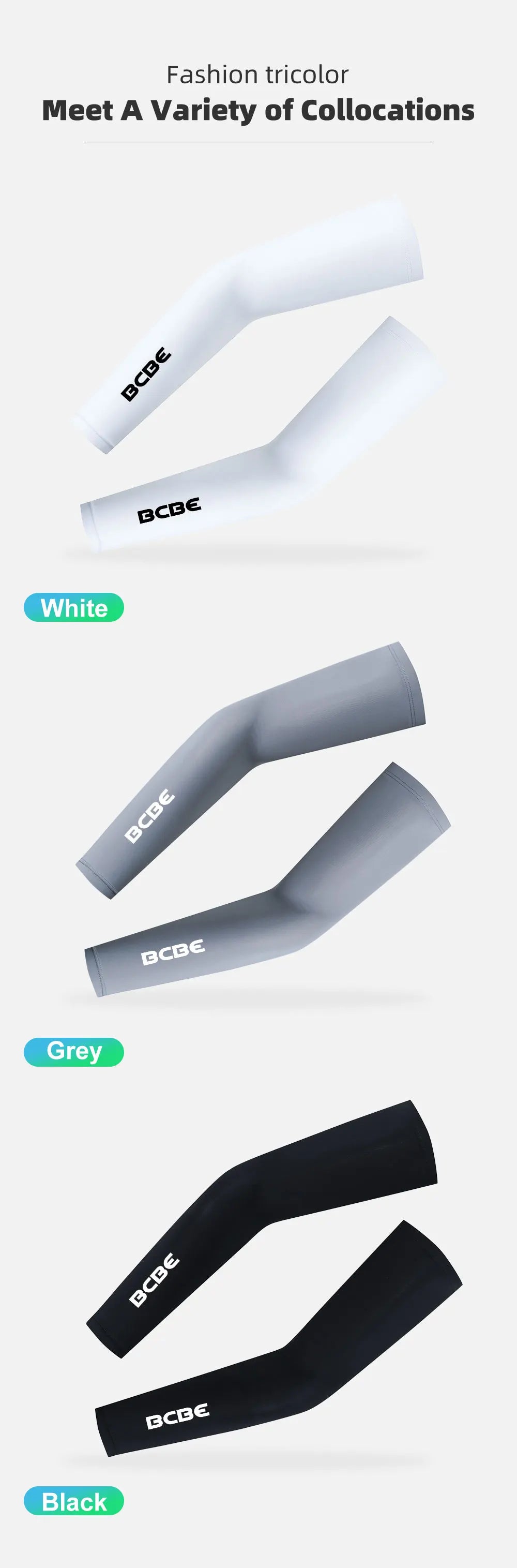 BCBE-ING Ice Silk Cycling Arm Sleeves Sports Sun UV Protection Outdoor Travel Running Gym Fitness Cool Summer Road Arm Sleeves