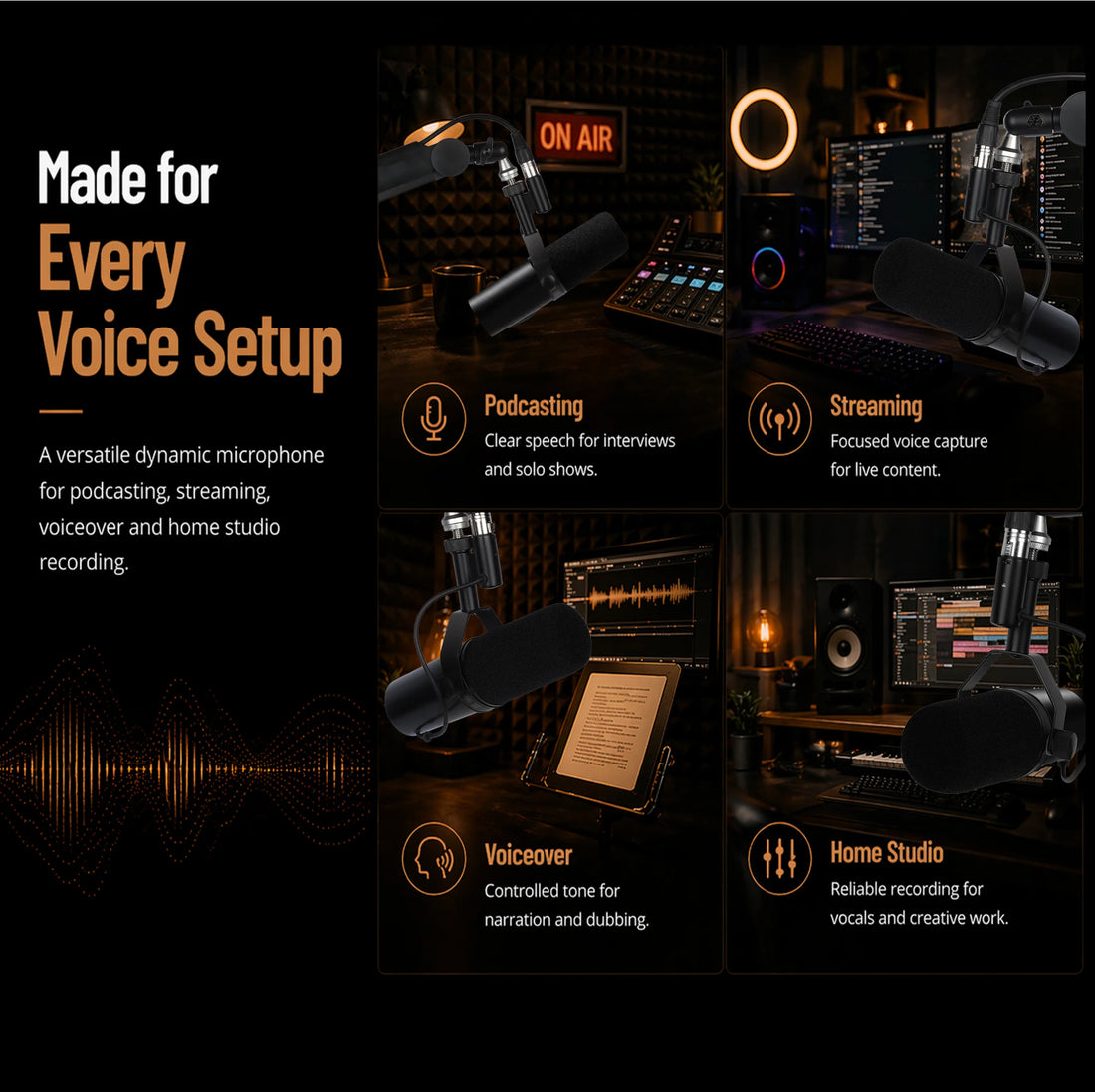 SM7X Professional XLR Dynamic Microphone for Podcast Streaming Vocal Recording Voiceover and Home Studio