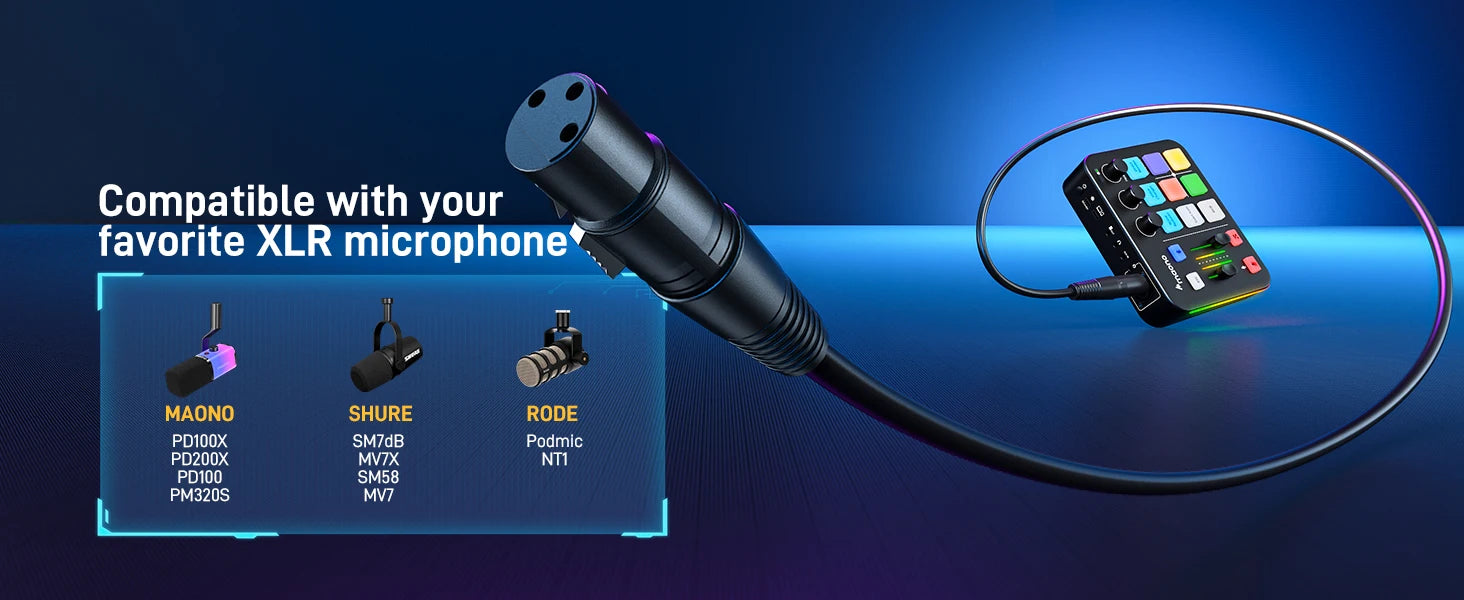 MAONO G1 NEO Gaming Audio Mixer Custom Sound Effects RGB Streaming with XLR Microphone Audio Interface for Game Voice Podcast