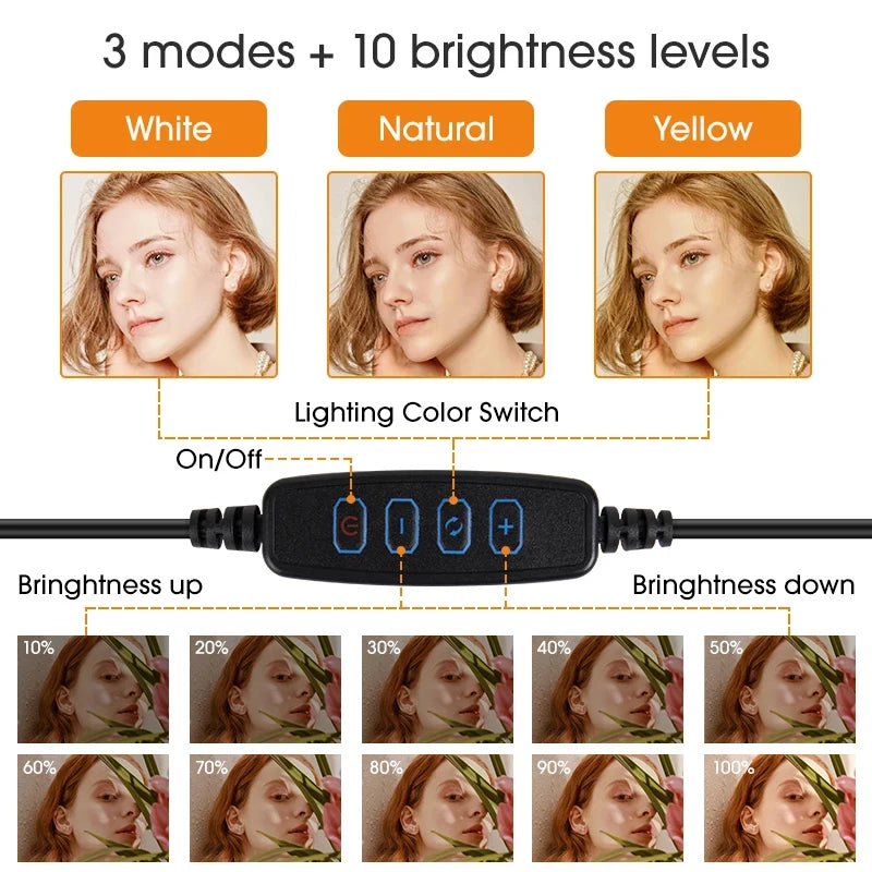 10 inch LED Selfie Ring Light Circle Fill Light Dimmable Round Lamp For TK Video Makeup Photography RingLight Phone Stand Holder