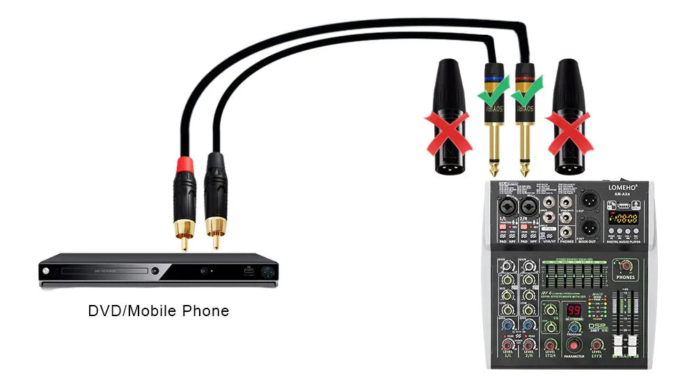 4 Channel Audio Sound Mixer 7 Band EQ 99 DSP Effects 48V Bluetooth Sound Mixing Console PC Playback Recording DJ Party AM-AX4