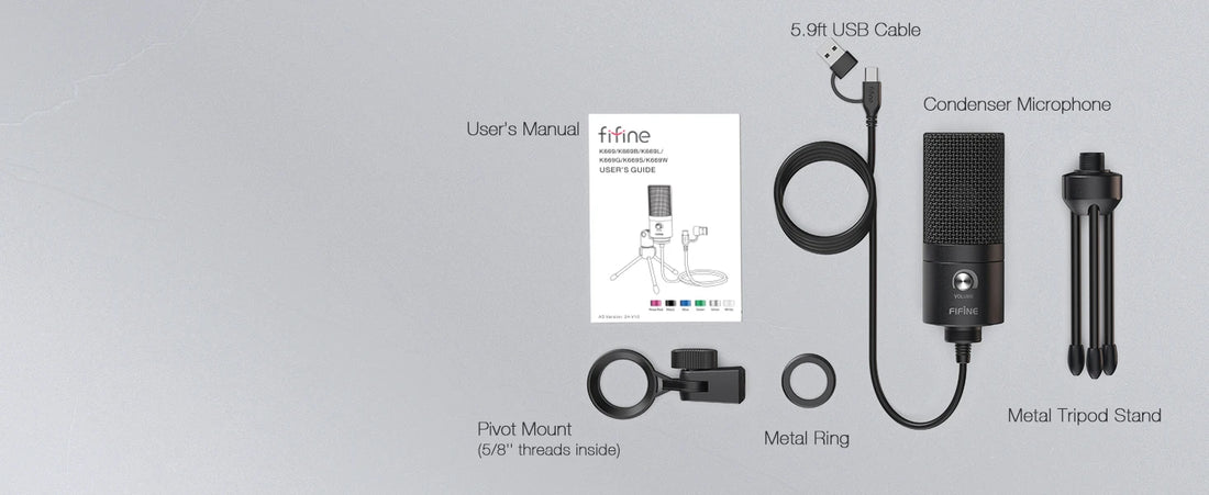 FIFINE USB Condenser Microphone with Gain Knob,Metal Recording Mic for Home Studio,Podcasting,Voice-over,Laptop,Windows -K669