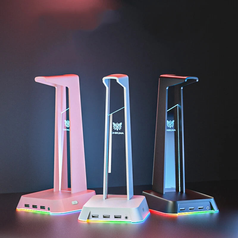 ONIKUMA Headphone Stand With RGB Light Headset Holder With 3*USB Ports & 3.5mm Headphone Jack For PC Gamers