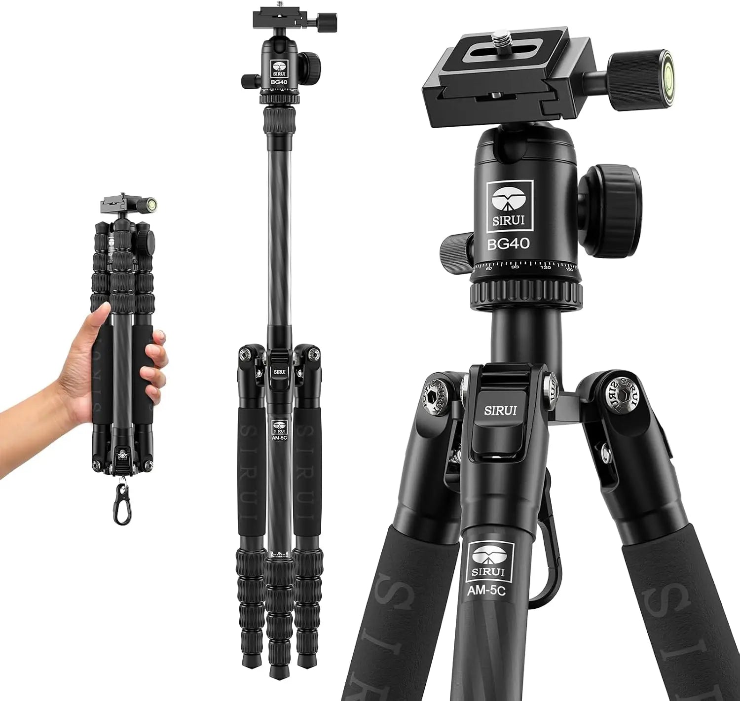 Lightweight Carbon Fiber Travel Tripod, 6kg Load, 54" Max Height, Compact for DSLR Mirrorless Cameras, with Carry Bag