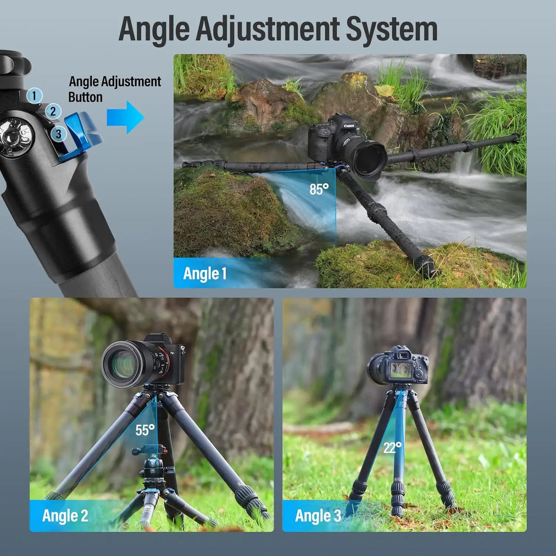 Carbon Fiber Camera Tripod for Travel, 4-Section Legs, Twist Locks, Loads 33LB, Max Height 47.2"