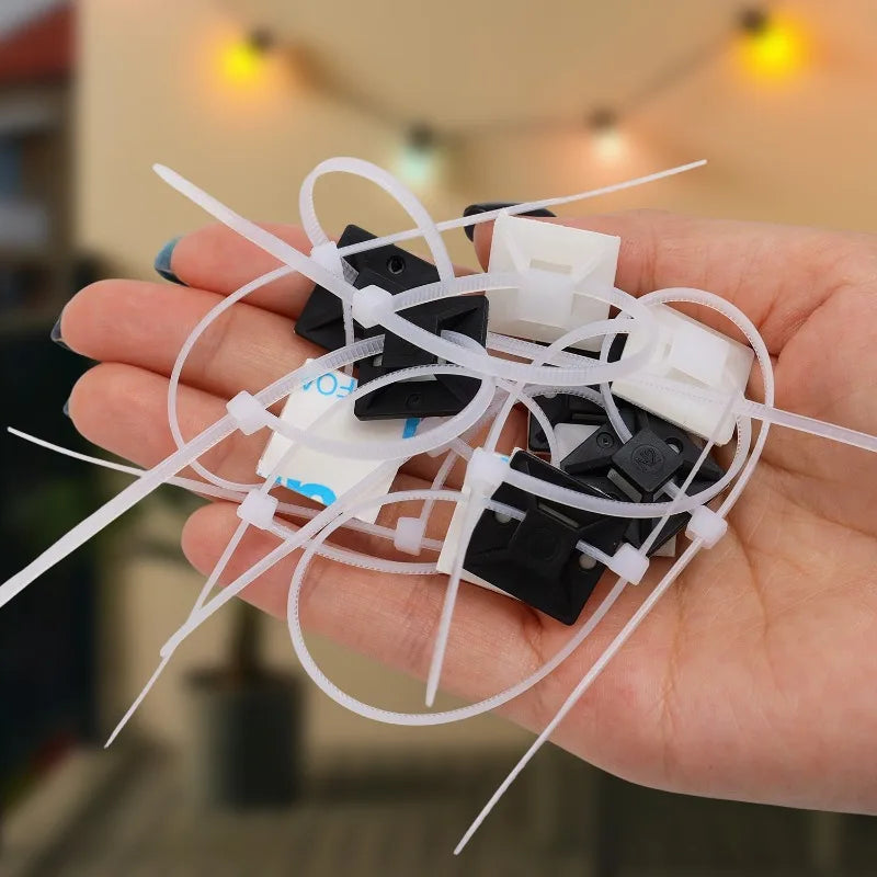 Cable Management Kit Cord Holder Base Optional Nylon Ties Adhesive Wire Fixing Clips Desk Wall TV Multi Use Cord Hider Cable Set