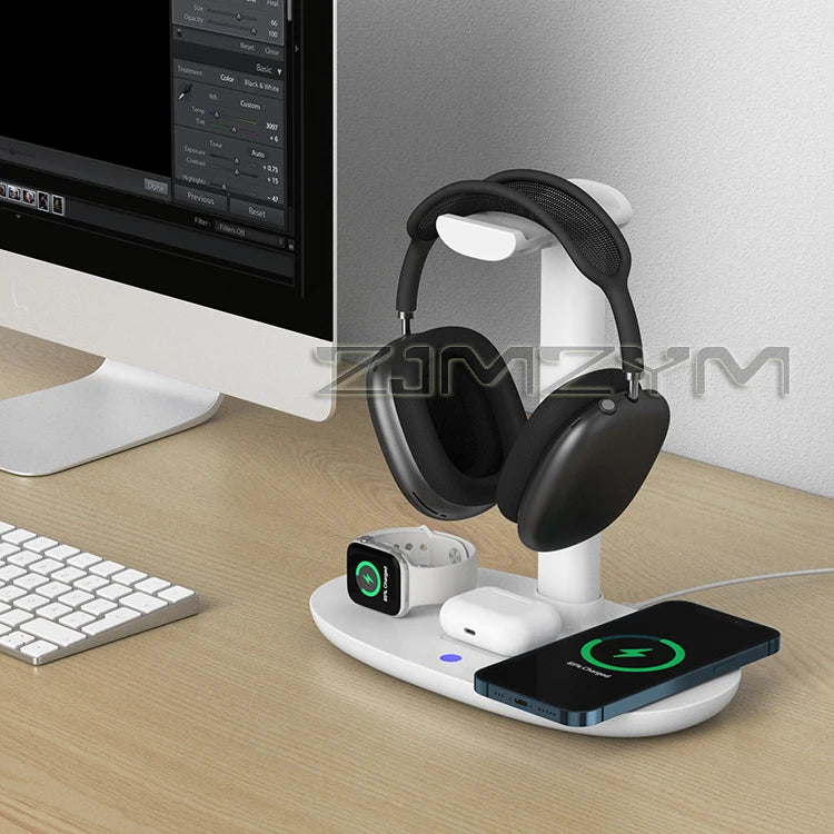 4In1 Headphones Stand For Airpods Max Detachable Headset Holder Hanger Wireless Charger For Phone Watch Bluetooth Headset