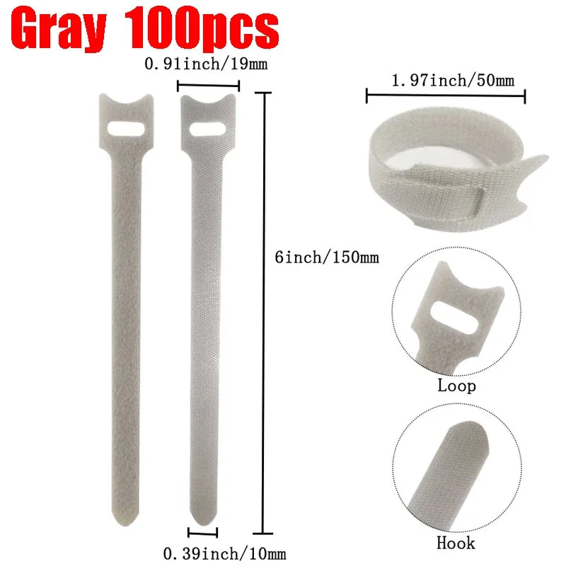10-100pcs Releasable Cable Organizer Ties Mouse Earphones Wire Management Nylon Cable Ties Reusable Loop Hoop Tape Straps Tie