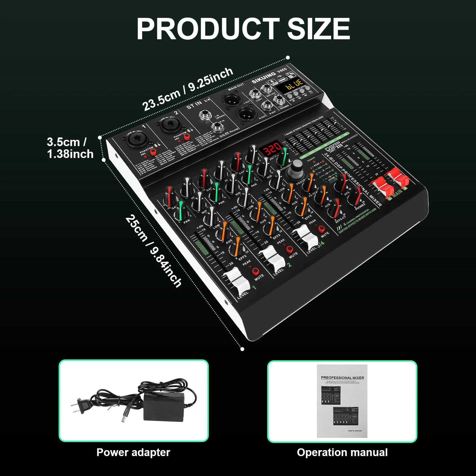 FULUODE V-600 6 channel professional portable mixer 320 DSP effects  48V phantom power Bluetooth sound card  7-band equalize