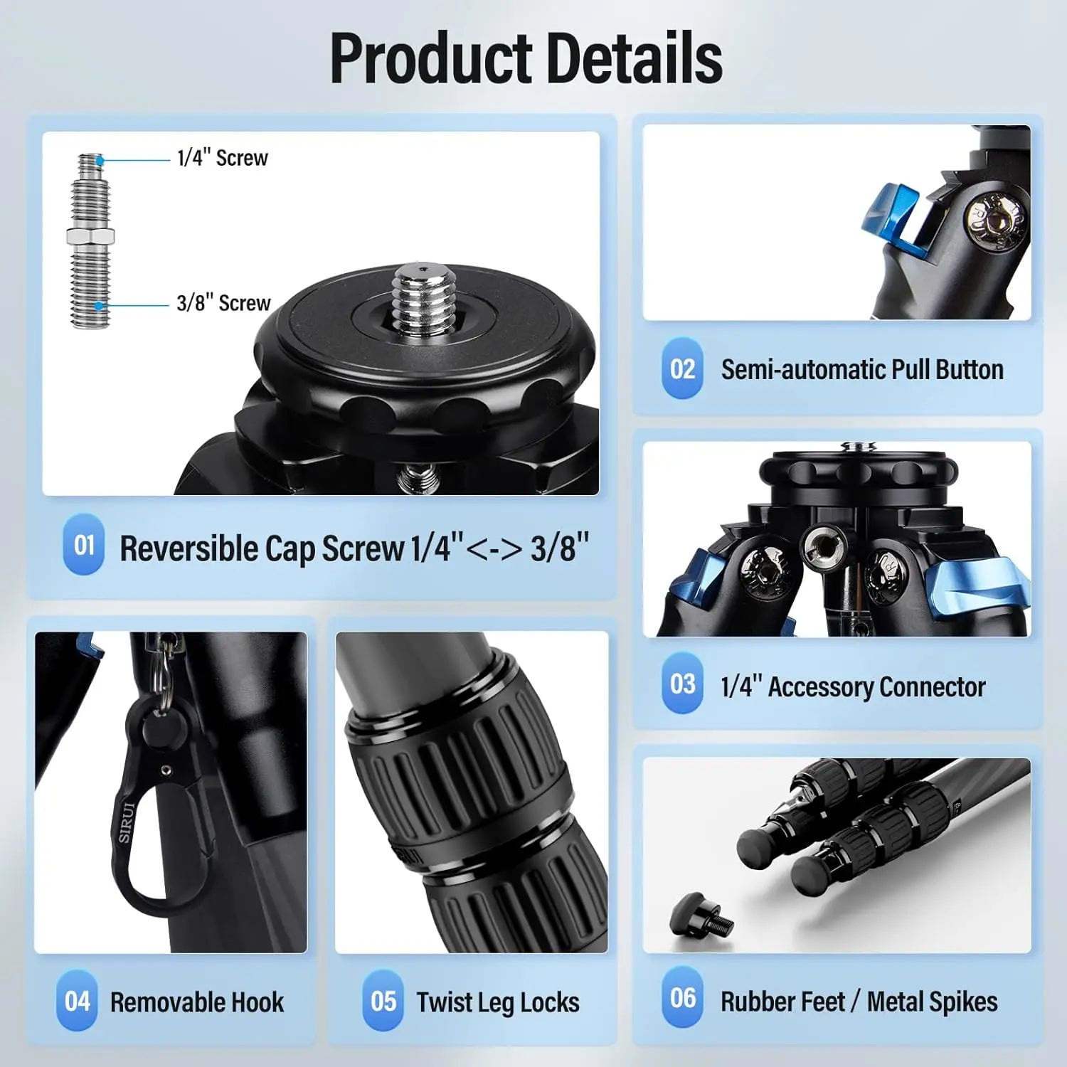 Carbon Fiber Camera Tripod for Travel, 4-Section Legs, Twist Locks, Loads 33LB, Max Height 47.2"