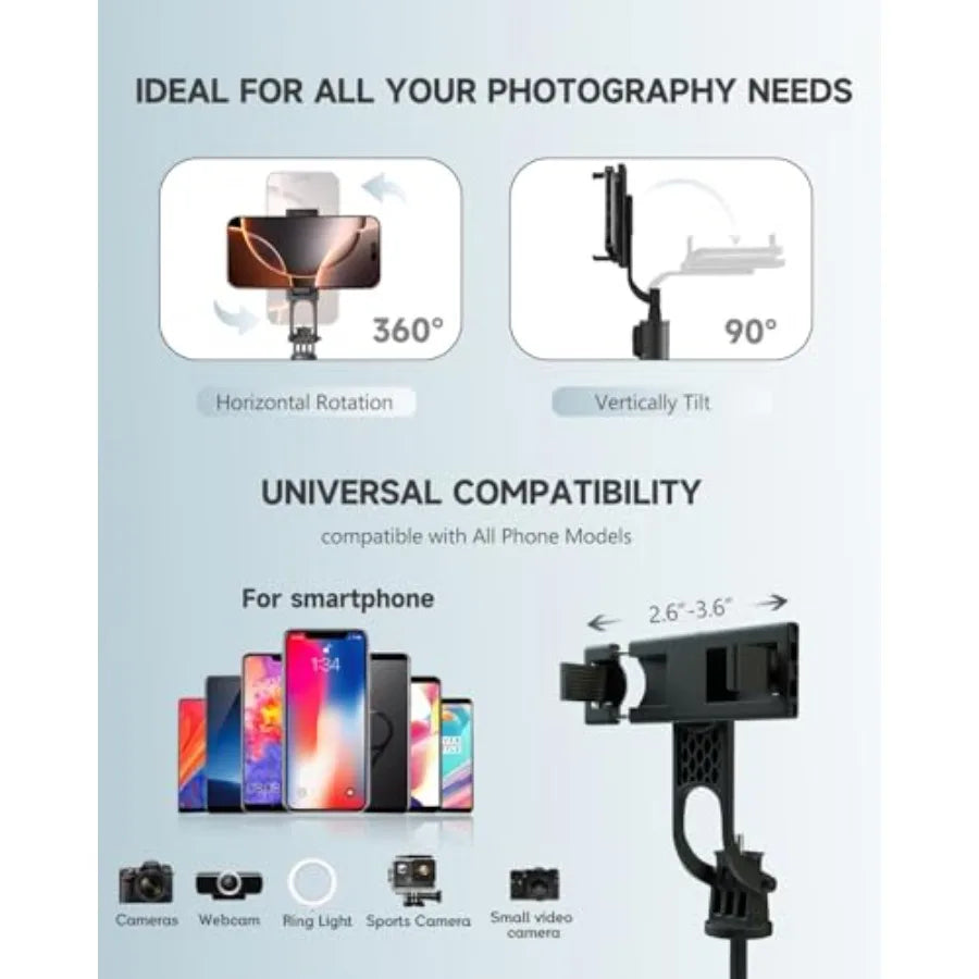 71" Phone Tripod and Selfie Stick, Portable All in One Extendable Cell Phone Tripod Stand, with Wireless Remote Control for iPh