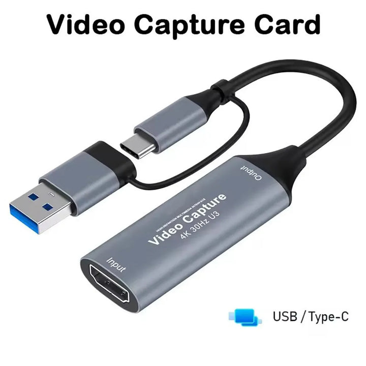 2 in 1 USB 3.0 Video Capture Card 4K HDMI-compatible to USB 2.0 Type-C Game Grabber Record For Switch Xbox PS5/4 Live Broadcast
