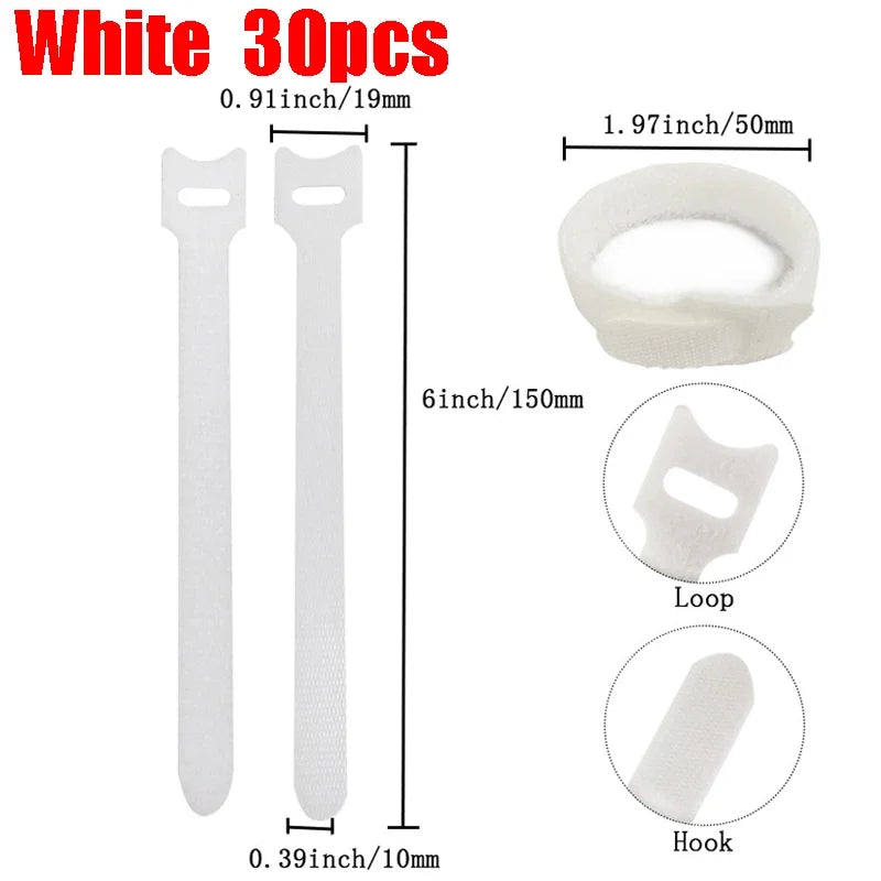 10-100pcs Releasable Cable Organizer Ties Mouse Earphones Wire Management Nylon Cable Ties Reusable Loop Hoop Tape Straps Tie