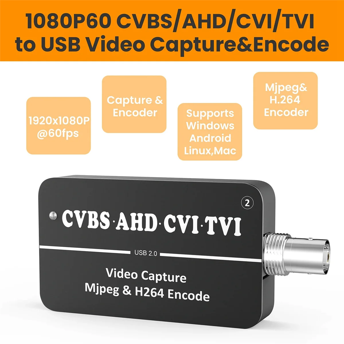 ABAN LCC261 1080P CVBS TO USB Video Capture Card 264 and MJPEG Two Streamer Encoder AHD CVI TVI TO USB UVC Capture