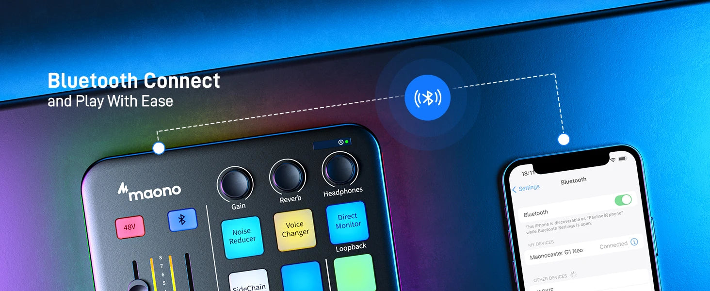 MAONO G1 NEO Gaming Audio Mixer Custom Sound Effects RGB Streaming with XLR Microphone Audio Interface for Game Voice Podcast